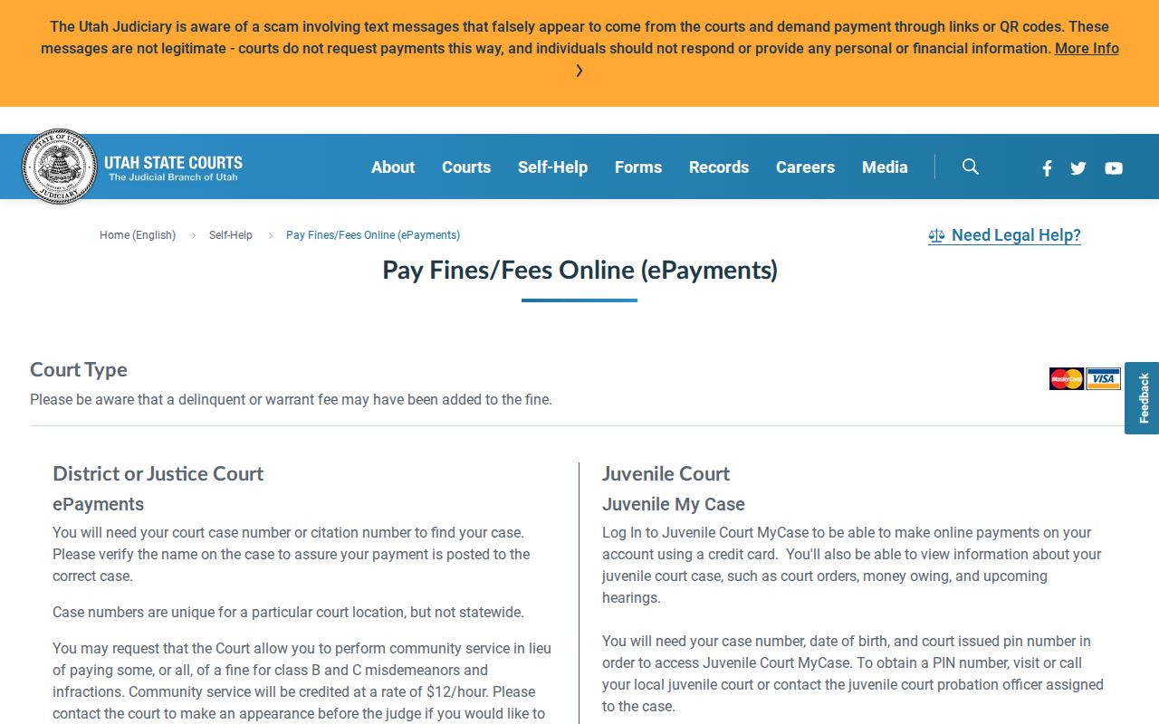Utah Courts ePayments instructions for a San Juan County citation case