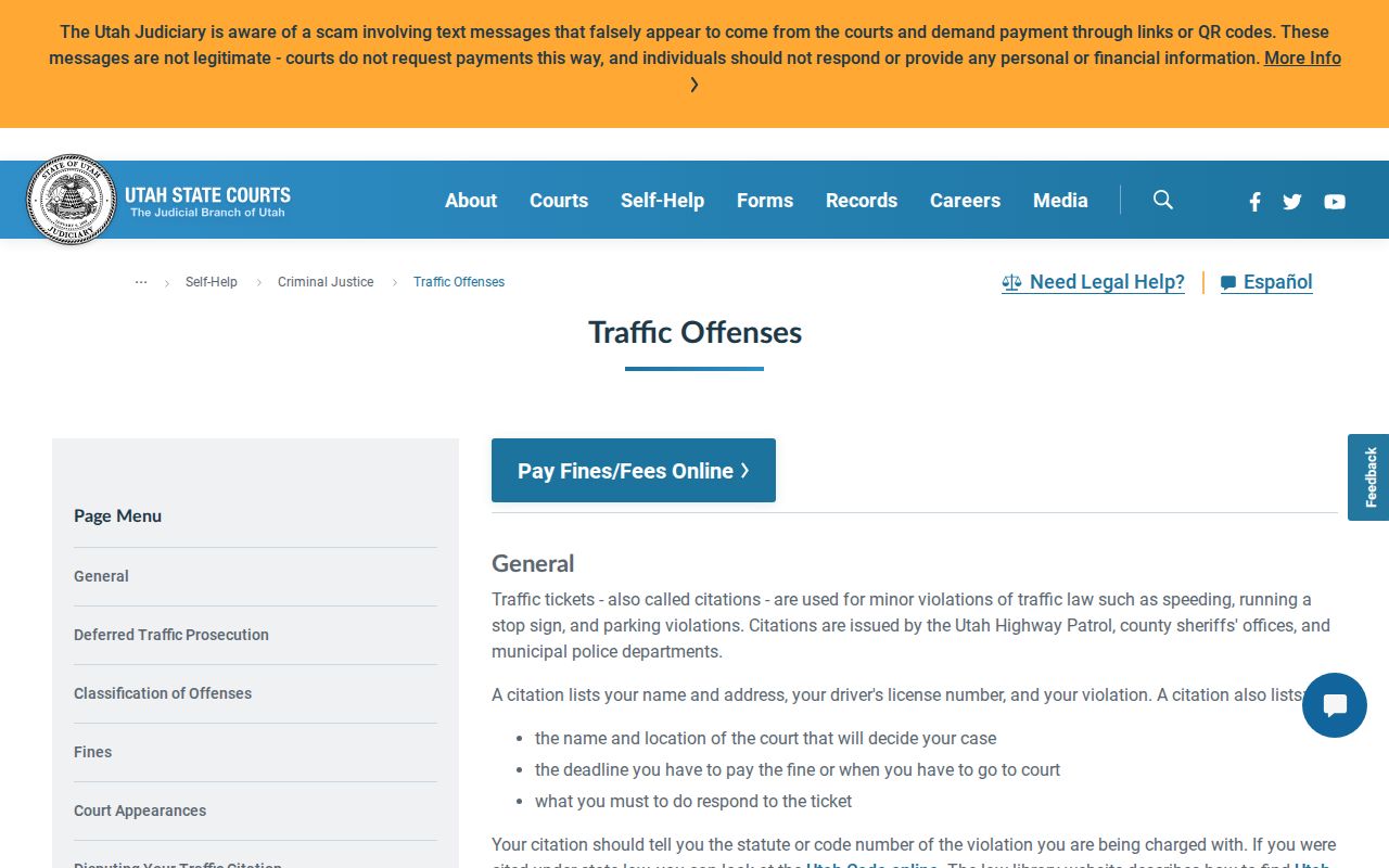 Utah Courts traffic citation information for San Juan County warrant cases