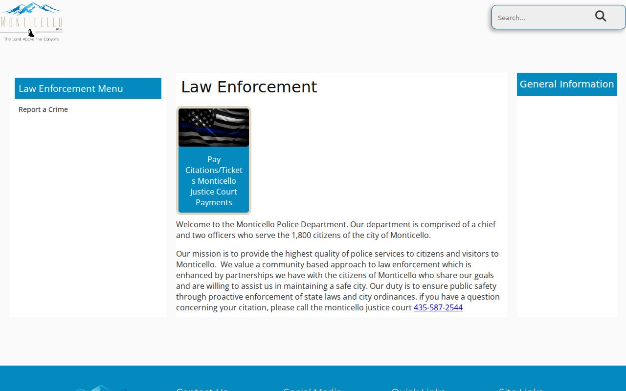 Monticello Police administration contact for local warrant routing