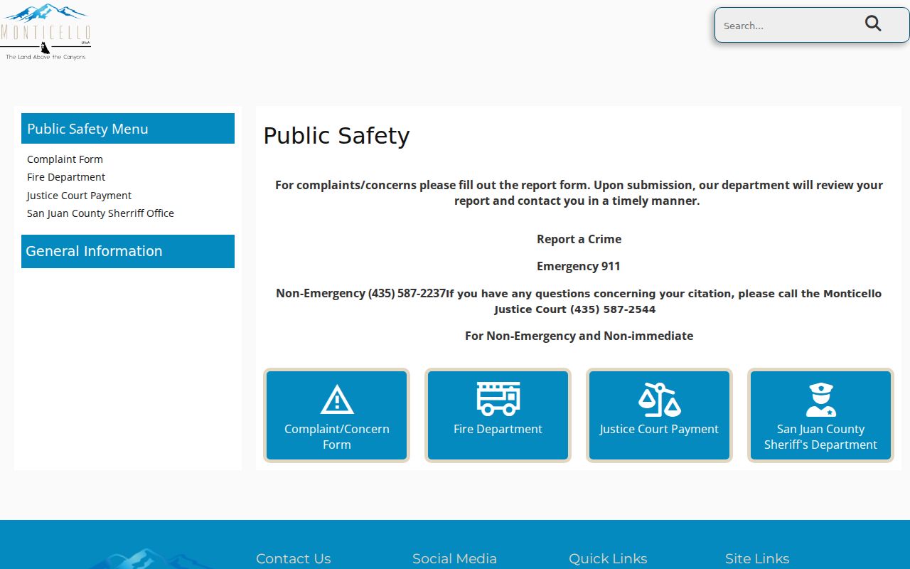 Monticello public safety contact panel for court and police routing