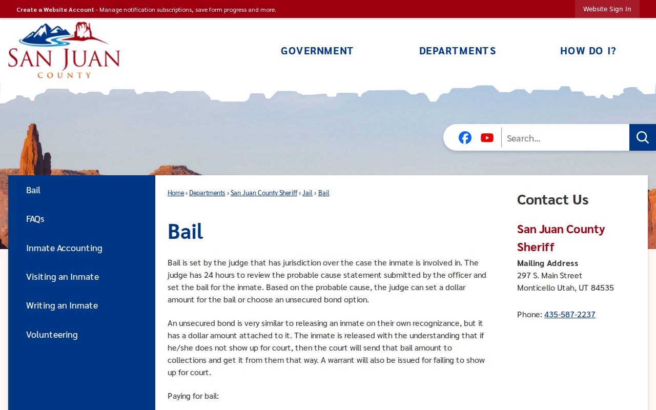 San Juan County Sheriff's Office bail instructions